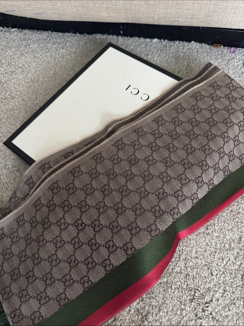 Gucci Taupe and Dark Brown GG Wool-Blend Scarf